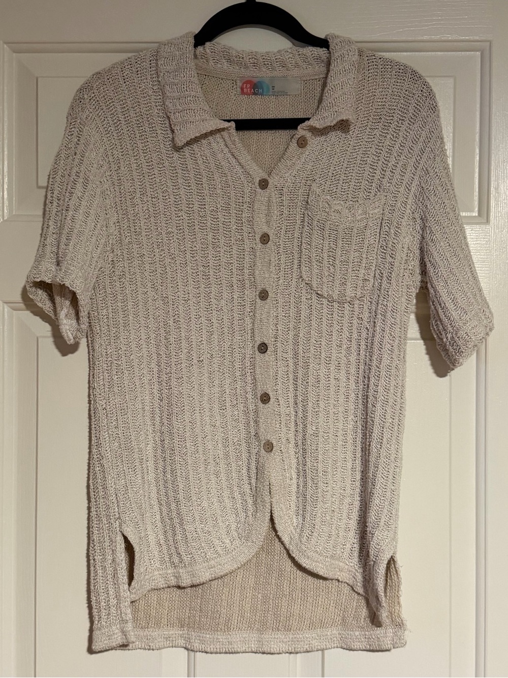 FP Beach Lightweight Knit Button-Up Top - Cream